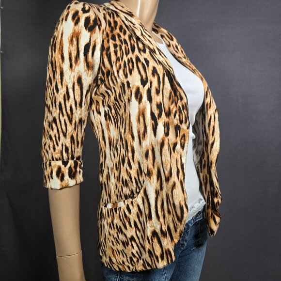 Y2K Leopard Print Blazer Size S Open Front Emo Indie Sleaze Grunge Office Siren - Picture 7 of 9
